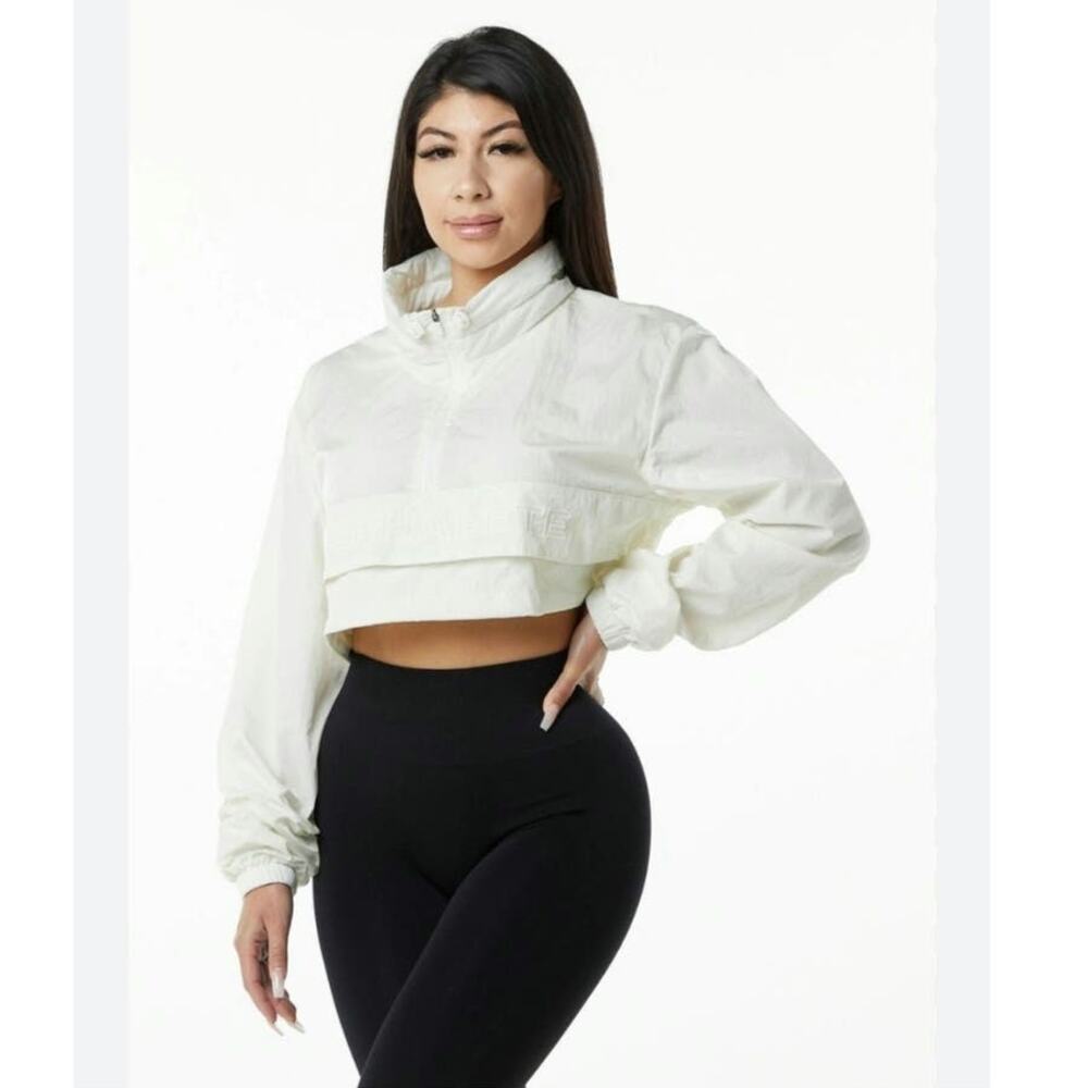 Alphalete Performance Endure Crop Jacket White Women's Size Medium Windbreaker